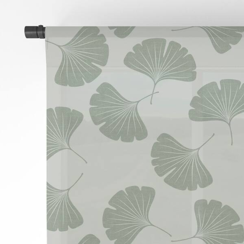 2 panels - Sheer Sage Ginkgo Leaves Curtain Panels - 50" x 96"